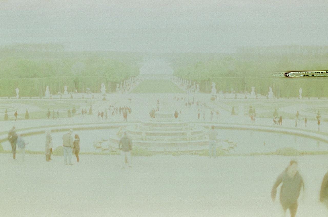 Garden fountain, pastel tones